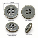 Botão 4 Furos Ouro Velho 15mm 50Un